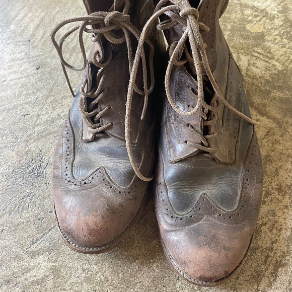Wing tipped brown leather boots main image 4